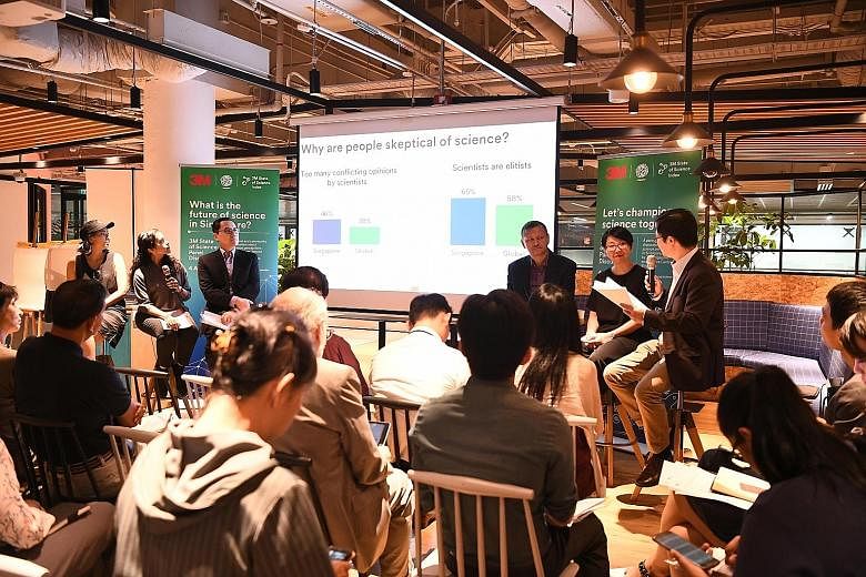 At the panel discussion on Thursday were (from left) Ms Clara Yee, co-founder of creative studio, in the wild; Ms Jaya Mahesh, content lead of theAsianparent Singapore; Dr Jeffrey Tung, 3M's head of research and development for Singapore and South-ea