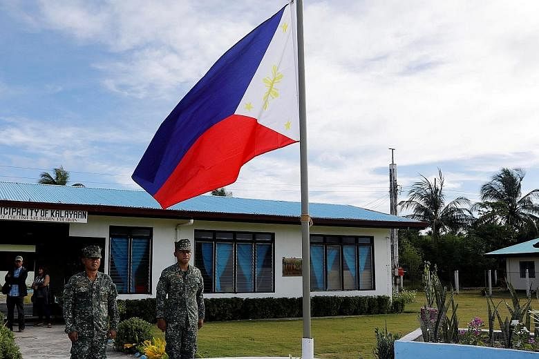 Filipino soldiers at Thitu Island in the disputed South China Sea in a 2017 photo. Philippine President Rodrigo Duterte said his remarks were not a warning, but rather a word of advice to a friend.