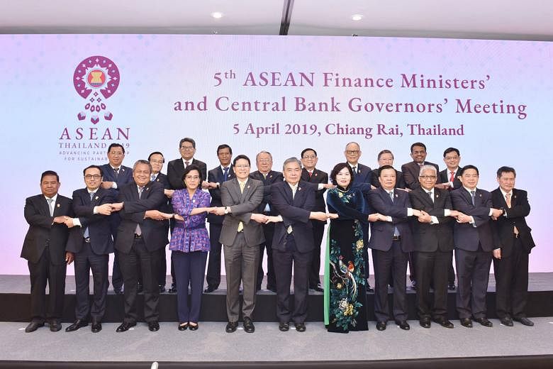 Finance Minister Heng Swee Keat (second row, right) and Monetary Authority of Singapore managing director Ravi Menon (next to Mr Heng) with other Asean finance ministers and central bank governors at the Asean Finance Ministers' and Central Bank Gove