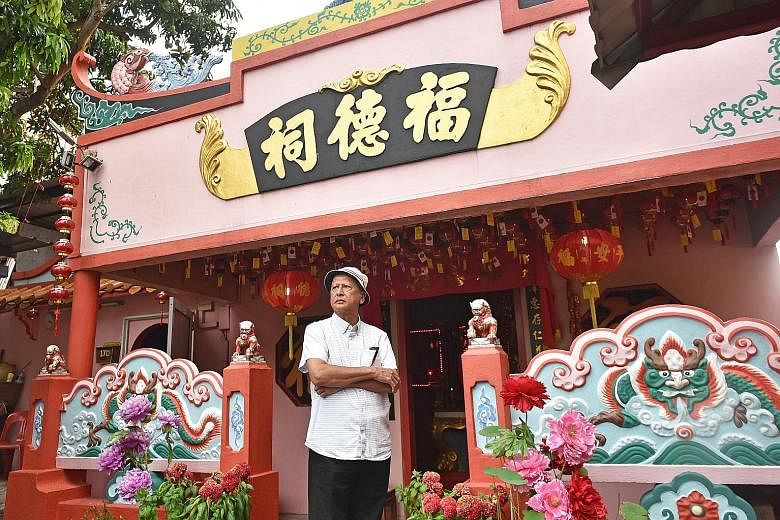 Lawyer Bachoo Mohan Singh outside the Sin Choon Huat Temple funded and built by his father, Mr Bachoo Singh, who was a businessman who came to Singapore from India in the 1920s. The elder Mr Singh also built the warehouse at 49 Moonstone Lane. Left: 