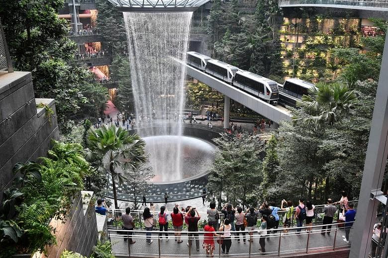 Jewel's highlights include this 40m-tall indoor waterfall, as well as a five-storey garden with over 2,000 trees and palms, and over 100,000 shrubs. From June 10, it will also offer play attractions such as a 50m-long suspended bridge with a glass fl