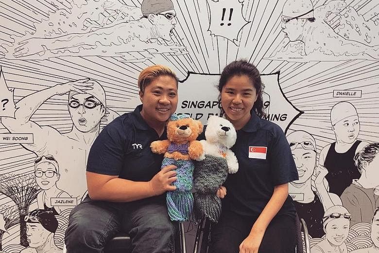 SWEET TWEET "#oneteamsg #worldparaswimming #bear #auction" Singapore's para swimmers Theresa Goh and Yip Pin Xiu show off their narwhal and mermaid bears.