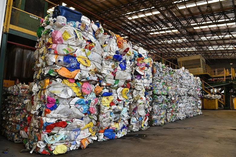Plastic items meant for recycling. The overall recycling rate fell from 61 per cent in 2017 to 60 per cent last year. This year has been labelled the Year Towards Zero Waste, with the Environment and Water Resources Ministry noting that effecting beh