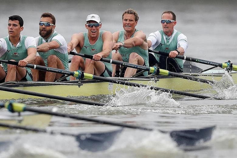 Cambridge's James Cracknell (second from right) during the Boat Race, which his team won by a length. The 46-year-old, a two-time Olympic champion and six-time world champion, is the oldest man by far to row in the event. 