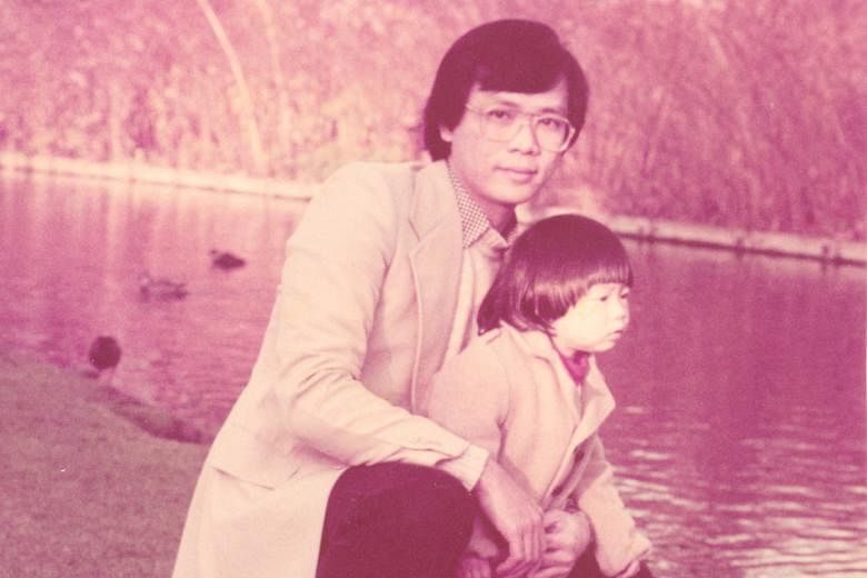 Left: Prof Kua's latest book, Speaking Up For Mental Illness, chronicles his decades of work in the field. Right: Prof Kua with his daughter Jade in Oxford in the 1980s. She is now a paediatric specialist.