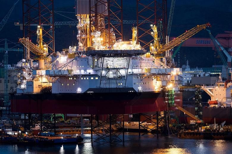 An oil rig at a shipyard in Geoje, South Korea. Key economic data releases in Asia this week include the country's first-quarter GDP and China's March industrial profit.