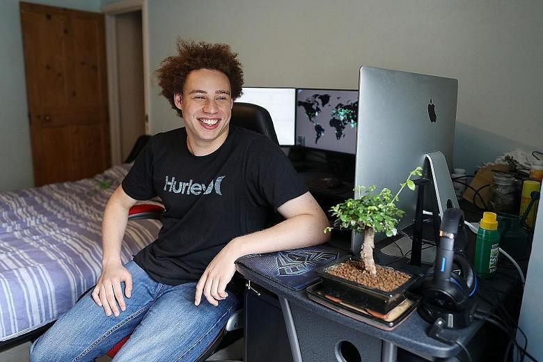 Security researcher Marcus Hutchins - known online as MalwareTech - in his bedroom in Ilfracombe, Britain, in July 2017.