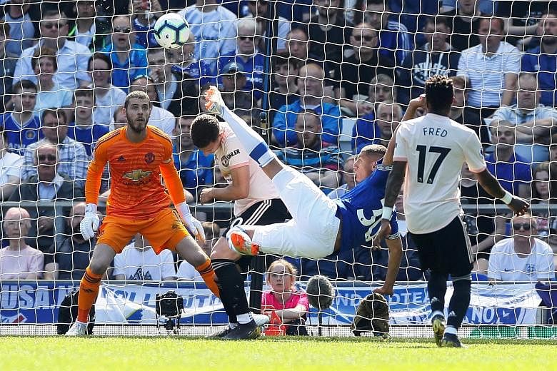 Brazilian Richarlison firing Everton ahead in the 13th minute with an acrobatic high volley at Goodison Park yesterday to start the ball rolling for the Toffees, who recorded their biggest win over United since October 1984.