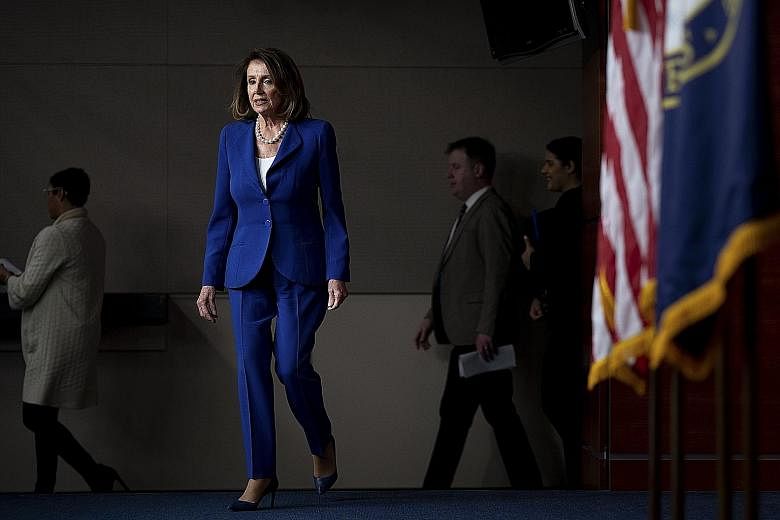 House Speaker Nancy Pelosi's comments, outlined in a letter to House Democrats on Monday and made in a subsequent conference call with them, seemed designed to increase support for the investigations already begun, rather than impeachment. PHOTO: NYT