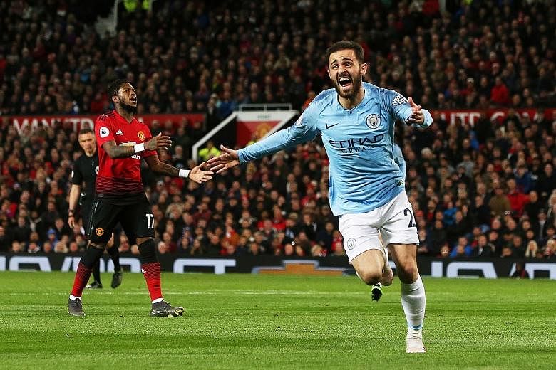 Liverpool are a point behind Manchester City, who beat Manchester United 2-0 on Wednesday with Bernardo Silva (above) scoring the first goal.