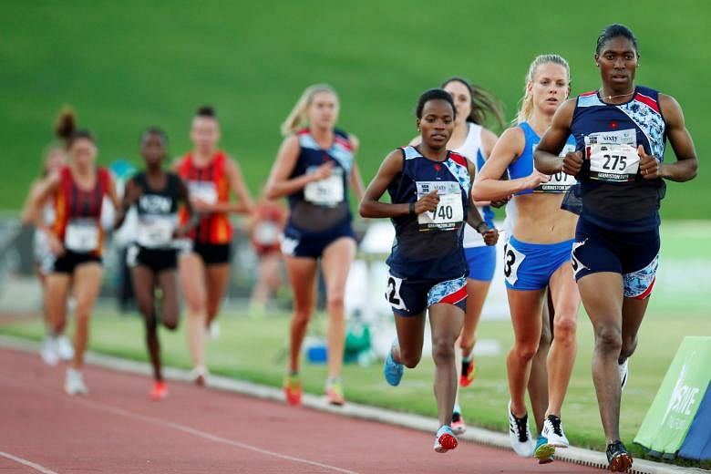Double 800m Olympic champion Caster Semenya leading the pack in the 5,000m race at the South African Championships on Thursday. 