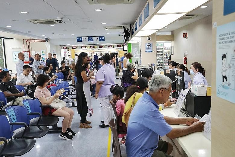 Jurong Polyclinic (left) used to be the most crowded in Singapore until Pioneer Polyclinic was opened in 2017 in Jurong West and took some of the load, although it still remains crowded.