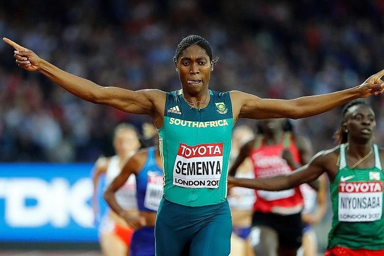 The Court of Arbitration for Sport had to weigh fair play on the sports field against the human rights of athletes like Caster Semenya, seen here celebrating her victory in the 800m final at the 2017 World Championships. PHOTO: REUTERS