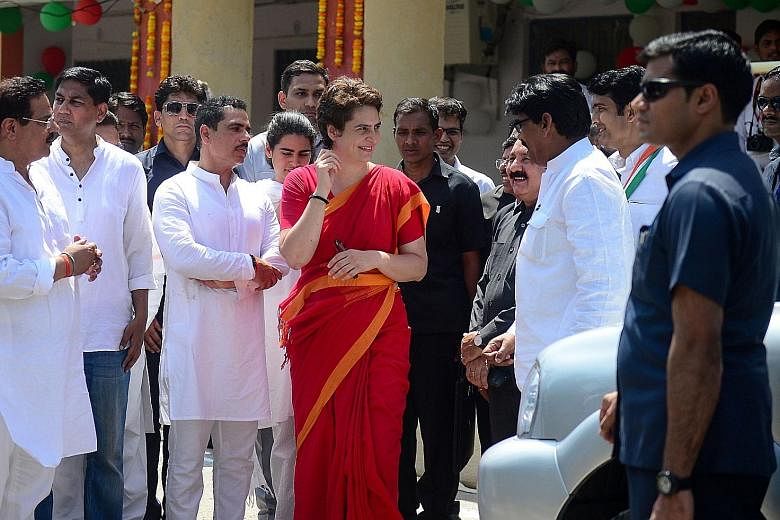 Indian political leader Priyanka Gandhi Vadra, with her husband Robert Vadra (on her right) during Mr Rahul Gandhi's nomination for the general elections in Amethi, Uttar Pradesh, last month. Mr Rahul Gandhi, president of India's main opposition Cong