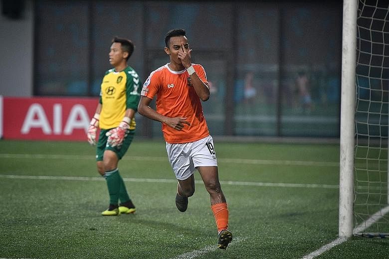 A delighted Faris Ramli after scoring his second goal of the match. It was also his eighth goal of the season.