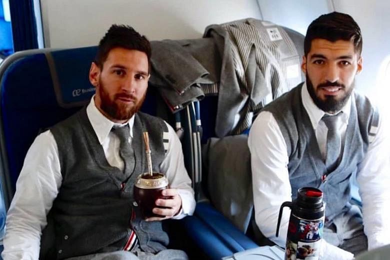 Lionel Messi and Luis Suarez, Liverpool's tormentors in the first leg after they scored all three goals, on board the plane to England. PHOTO: INSTAGRAM/ BARCELONA-HD