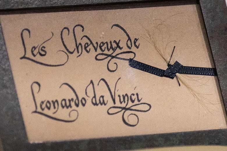 A hair relic attributed to Leonardo da Vinci on display at the Ideal Leonardo da Vinci museum in Florence, Italy.