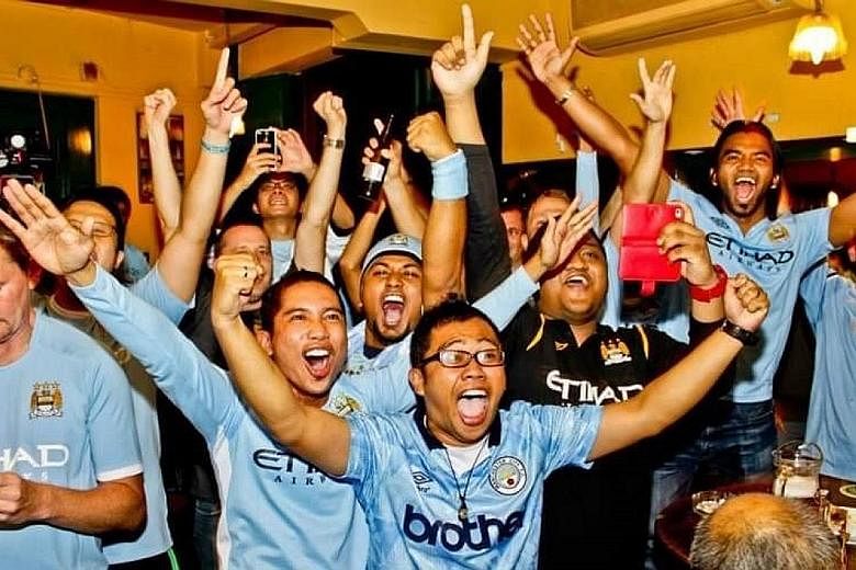 Left: Liverpool fan Aaron Kok (right), a travel agency owner who regularly organises trips to Anfield, will be at the Reds' home ground for the 17th time tomorrow - for the final game of the season against Wolves. Below left: Manchester City fans are