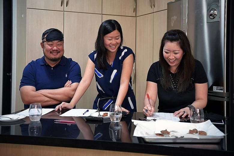 The Sunday Times did a blind taste test, comparing the plant-based meats with the real stuff. Judges were (from left) Mr Michel Lu, executive chairman of Revolver Asia, which specialises in mergers and acquisitions in the food and beverage industry; Food 