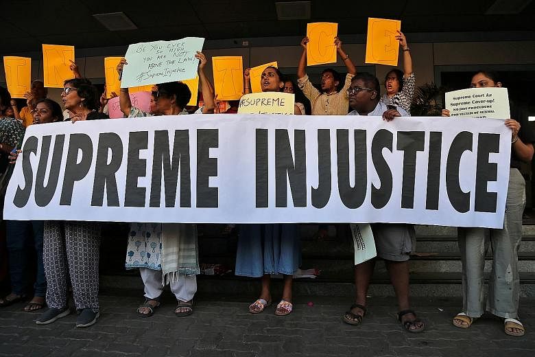 Protesters in Mumbai calling for justice in the wake of the decision by an internal committee of the Supreme Court last week to dismiss a sexual harassment complaint against Chief Justice Ranjan Gogoi.