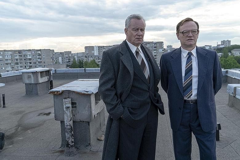 Chernobyl, which examines the 1986 nuclear plant meltdown in Ukraine, stars Stellan Skarsgard (far left) and Jared Harris (left). L.A.'s Finest is a police drama starring Jessica Alba (above).