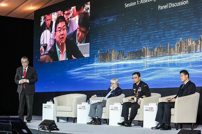 From left: Ambassador Ong Keng Yong, the moderator, and panellists - Ambassador-at-Large Tommy Koh, Rear-Admiral Dr Amarulla Octavian of the Indonesian Navy and Captain (Ret) Tian Shichen, research fellow with the Collaborative Innovation Centre of S