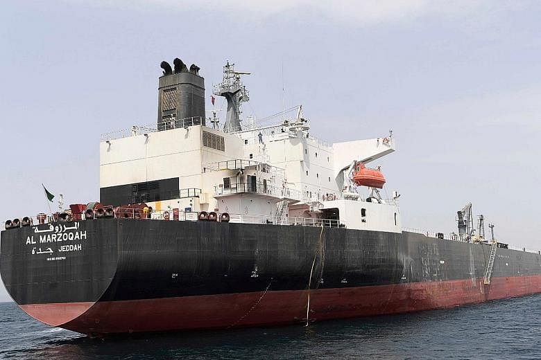 A picture released by Emirates News Agency showing the Saudi Arabia-flagged Al Marzoqah oil tanker which was attacked on Sunday outside Fujairah port. It was one of four vessels hit in an attack for which no one has yet claimed responsibility.