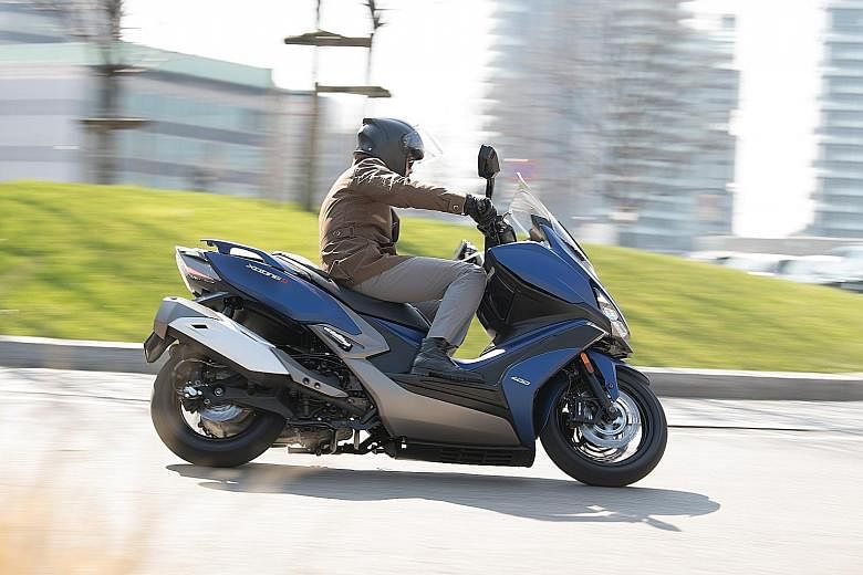 Unlike most other maxi-scooters, Kymco's Xciting S400 has foot pegs that are located towards the rear and allow the rider to be comfortably positioned.