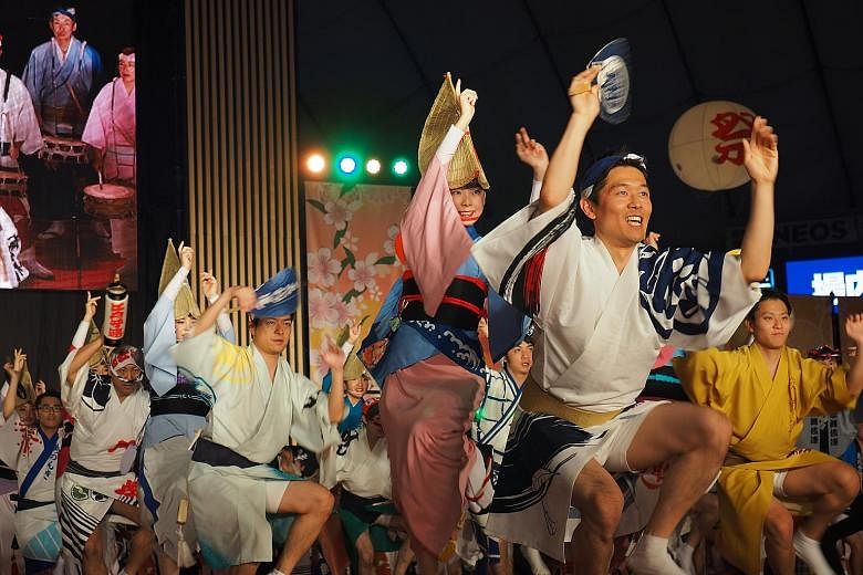 &#63;The Koenji Awa-Odori Dance, one of the highlights of the Resorts World Sentosa Summer Matsuri event. PHOTO: RESORTS WORLD SENTOSA