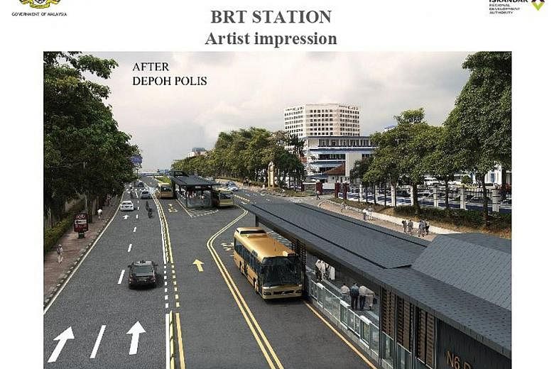 An artist's impression of a Bus Rapid Transit (BRT) station. When the BRT is ready, there will be 39 stations, including stops at Larkin and Bukit Chagar near the Causeway. PHOTO: ISKANDAR REGIONAL DEVELOPMENT AUTHORITY