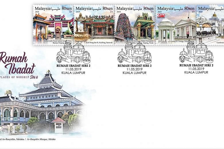The stamp bearing the St George's Church in Penang is part of a new series of five stamps featuring landmark buildings of the five main religions in Malaysia.