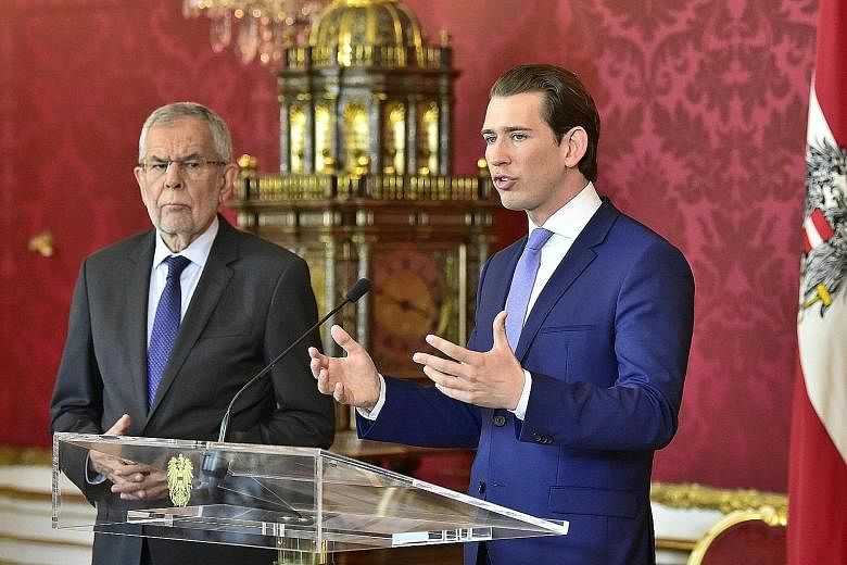 Vice-Chancellor Heinz-Christian Strache resigned after the sting video was released. PHOTO: DPA Austrian President Alexander Van der Bellen (left) and Chancellor Sebastian Kurz delivered a press statement after their meeting yesterday morning. Mr Van