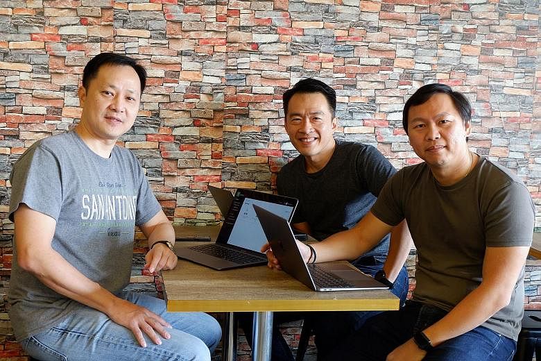 Doxa Holdings' co-founders (from left) Henry Kwan, Leon Yeo and Edmund Ng, who are all fathers, work from home.