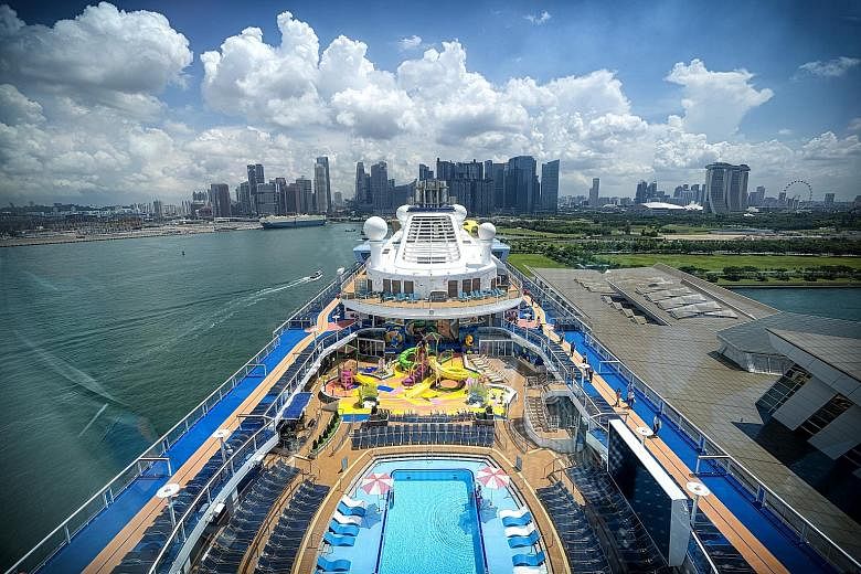 The Spectrum of the Seas, berthed at the Marina Bay Cruise Centre. It began the Singapore season of its maiden voyage this month.