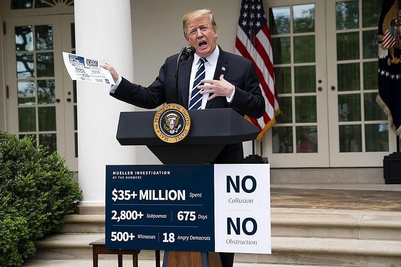 President Donald Trump talking to the press after storming out of a meeting with Democrats over US infrastructure on Wednesday. PHOTO: NYTIMES