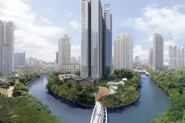 An artist's impression of the upcoming luxury residential project Riviere. The development, expected to be completed by 2023, features 455 units in two 36-storey towers by the Singapore River.