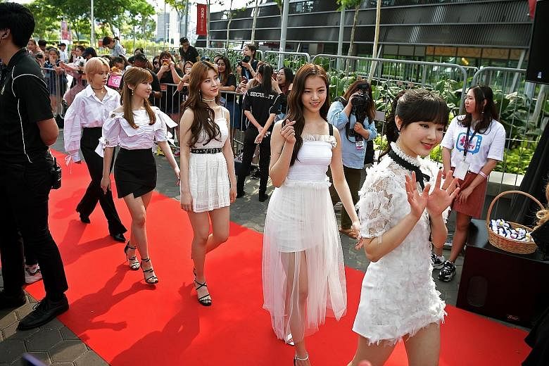 Girl group GWSN on the red carpet at HallyuPopFest at the Singapore Indoor Stadium on Saturday.