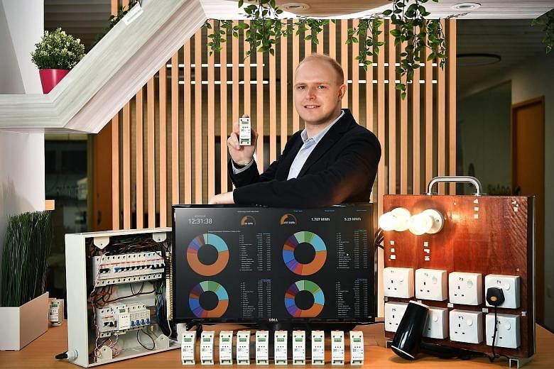 Tech firm Ampotech, led by CEO and co-founder William Temple (above), has developed the AmpoHub (left), a smart power-monitoring device that can track how much energy each household appliance consumes.