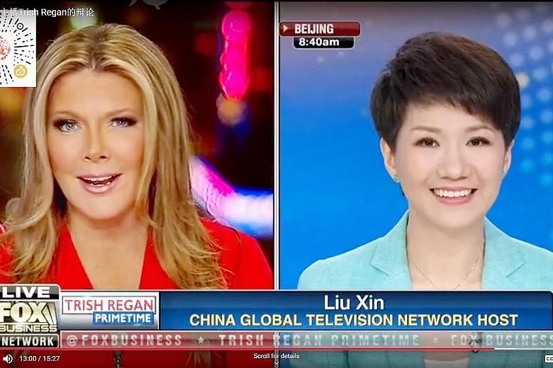The face-off between Fox Business anchor Trish Regan and China Global Television Network host Liu Xin disappointed many Chinese viewers after the debate on the trade war turned out to be less fiery than anticipated. PHOTO: YOUTUBE