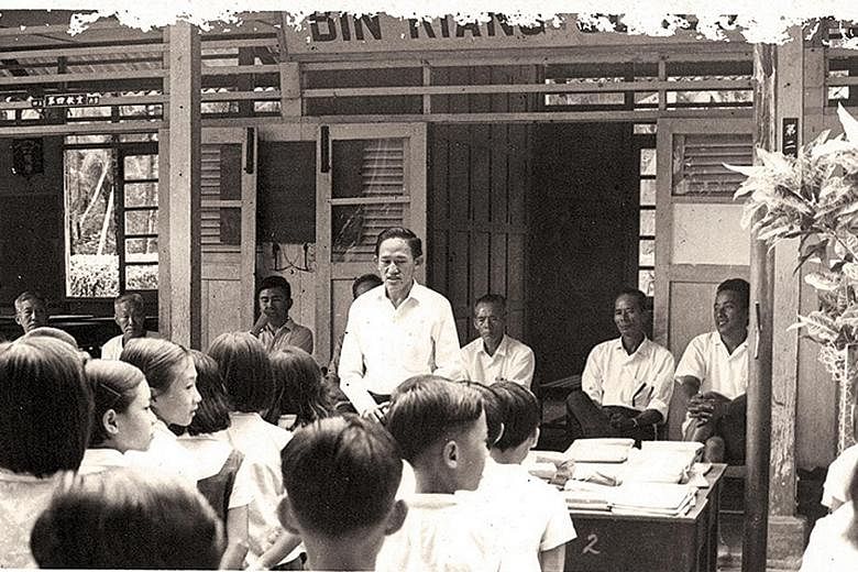 A school assembly led by Mr Kek Yak Kwai at Bin Kiang School during the 1960s.