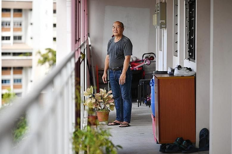 Mr Chow Yit Keong, 66, outside his one-room rental flat. The retired odd-job worker gets by on about $500 a month. A study out last month suggests that he may need more money if he wants to be able to thrive in his golden years, rather than just surv