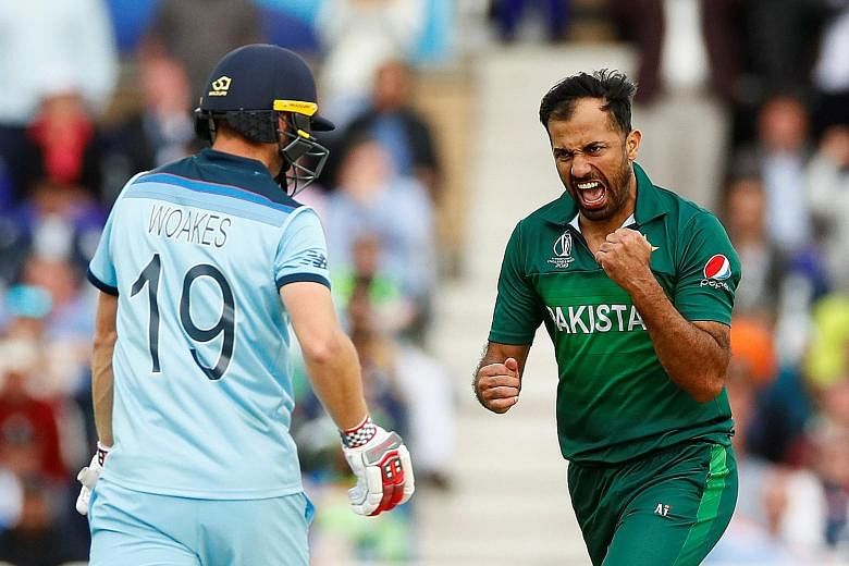 From top: Pakistan's Wahab Riaz effectively killing off England's chase with their seventh and eighth wickets for 320 - bowling out England's Chris Woakes (far left), after he had removed Moeen Ali a ball earlier at Trent Bridge. Jason Roy dropping a
