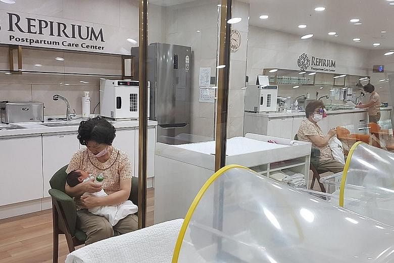 Premium centres such as Repirium Postpartum Care Centre in Seoul, which offer hotel-style rooms, pampering spa services and babycare by former nurses, have grown in popularity as more mothers are willing to splurge on post-childbirth care since they 