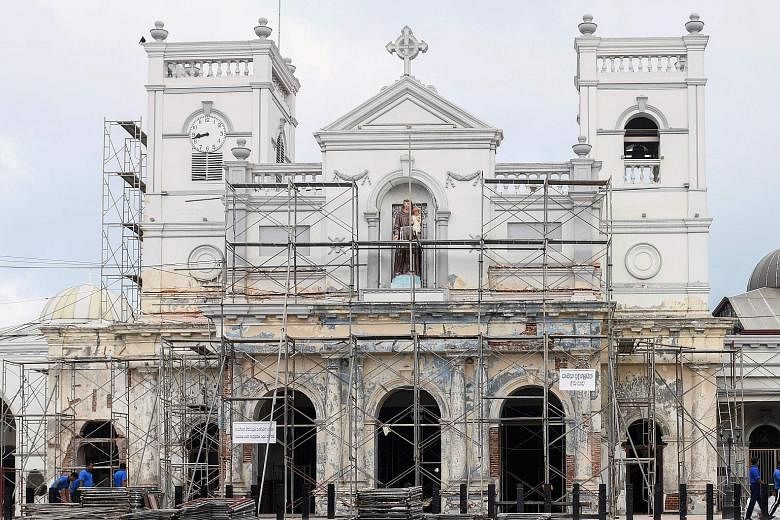 St Anthony's Shrine in Colombo (top), two weeks after the April 21 attacks. Speaker Karu Jayasuriya (right) has told President Maithripala Sirisena that he will not call off the select committee for the investigation.