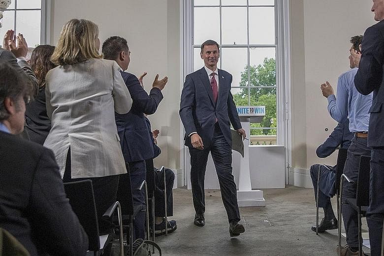 British Foreign Minister Jeremy Hunt after delivering his speech at the launch of his campaign to be the next Conservative Party leader, in London yesterday. Mrs Theresa May stepped down as leader of the party last Friday, and nominations to replace 
