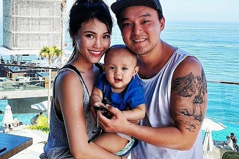Former Channel 8 actor Joshua Ang with his wife Shannon Low and their son Jedaiah, who was born last August. In a blog post published on Saturday, Mr Ang said the confinement nanny hired by the couple overfed their baby by more than double the recomm