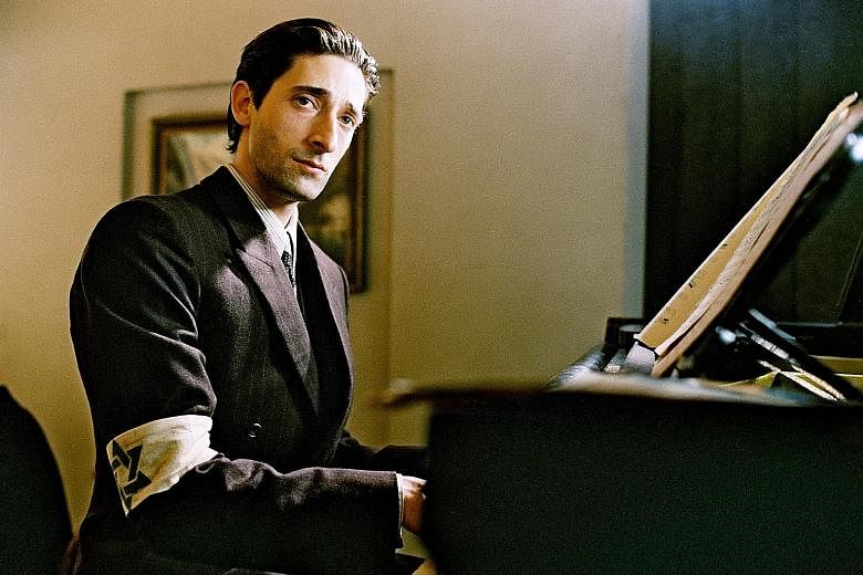 Adrien Brody plays polish concert pianist Wladyslaw Sziplman in The Pianist (2002, above), while Michael Douglas is virtuoso pianist Liberace in Behind The Candelabra (2013, left).