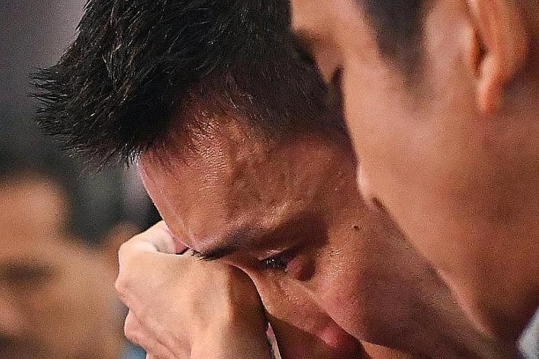 Lee Chong Wei, 36, overcome by emotion at a news conference in Putrajaya yesterday to announce his retirement. His hopes of qualifying for next year's Tokyo Olympics had been dashed by health issues following a battle with nose cancer.