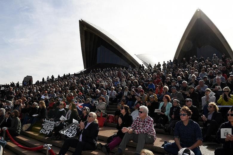 Thousands of Australians watching the state memorial service for former prime minister Bob Hawke from the steps of the iconic Sydney Opera House yesterday. Mr Hawke, who died last month at the age of 89, served as Australia's prime minister from 1983