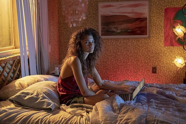 Former Disney sitcom regular Zendaya, now a pop star and actress, plays Rue, a girl whose substance-abuse struggles are charted in gory detail in Euphoria.